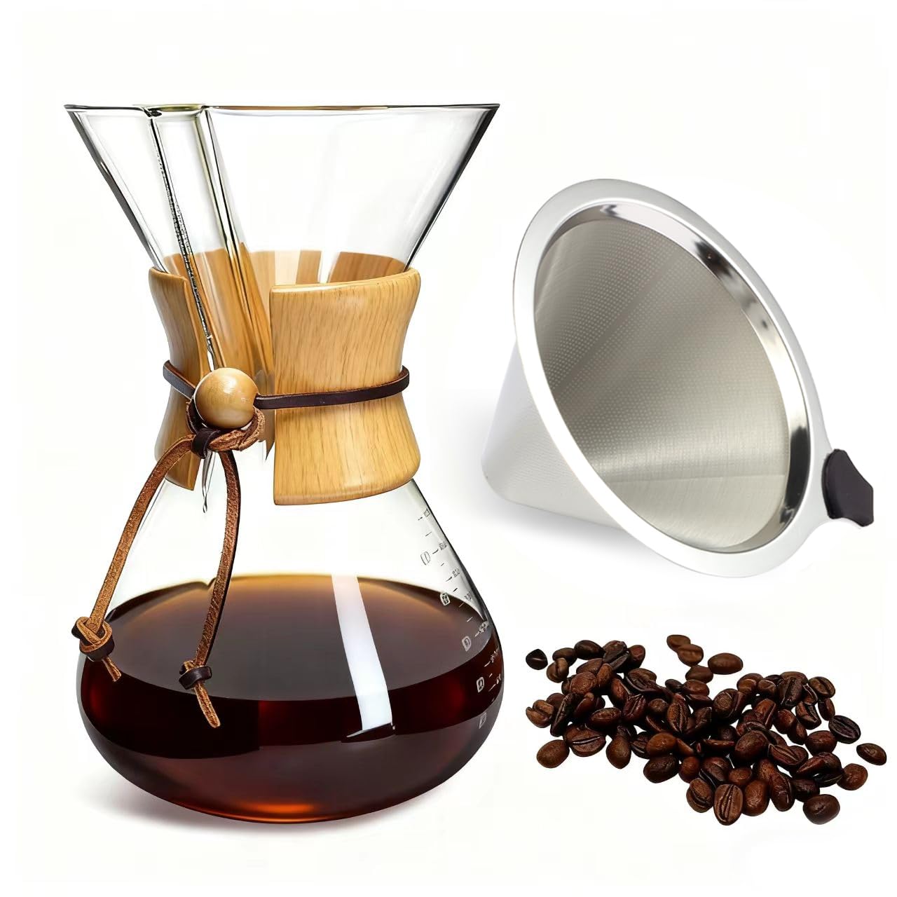 subjectthree Drip Coffee Pour Over Glass Coffee Maker Kit 8 Cup (28 Ounce)