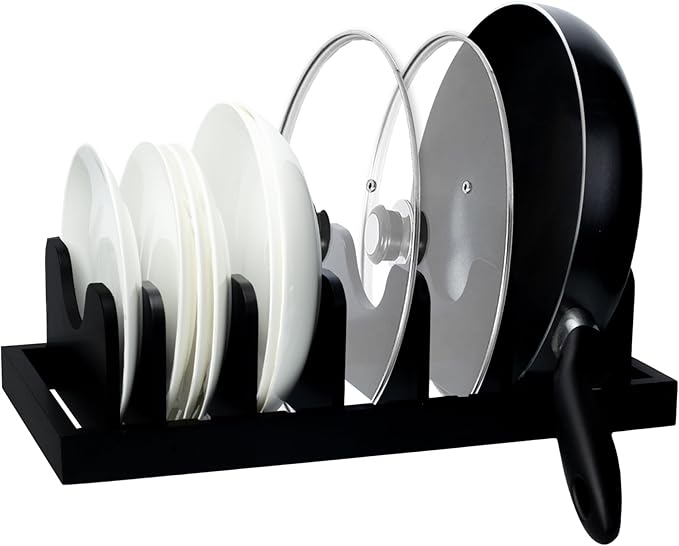 MinBoo Bamboo Pot Lid Organizer Pot Lid Holder, Pot and Pan Organizer Drawer Organizer for Pot Lids, Pans, Cutting Boards & Baking Sheets, Dinner Plates, Reusable Containers in Cabinet Storage,White