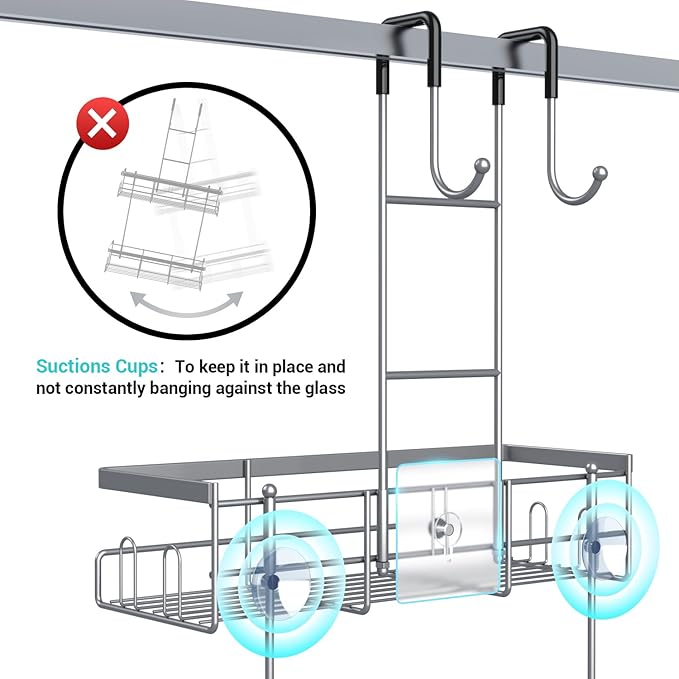 Hanging Shower Caddy Over Door: Silver Rustproof Shower Organizer over the Door - No Drilling Bathroom Rack for Inside Shower