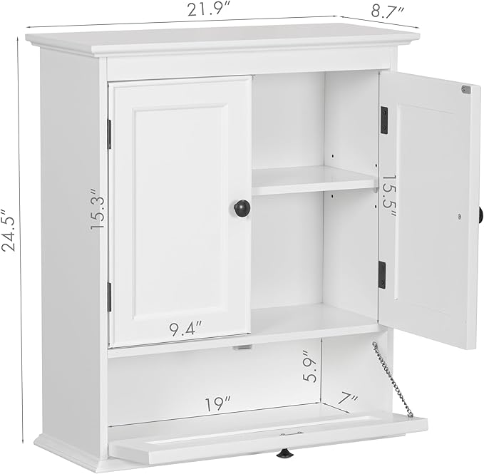 Spirich Bathroom Cabinet Wall Mounted, Small Bathroom Wall Cabinet Over Toilet, Medicine Cabinet Organizer with Doors and Adjustable Shelf, White