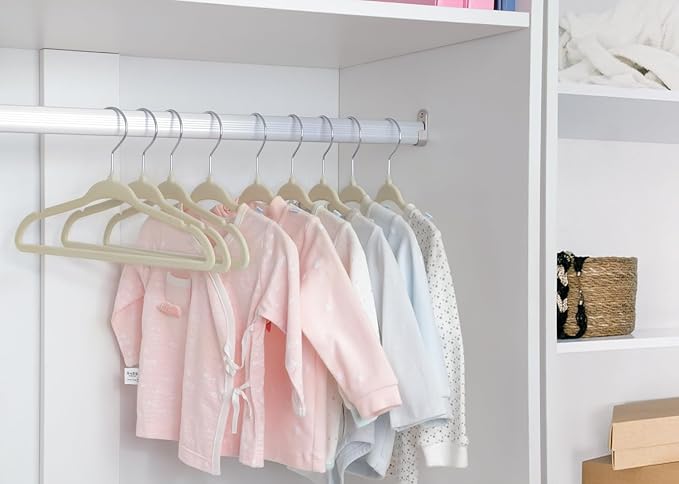 ManGotree Baby Velvet Clothes Hangers, Childrens Kids Hangers for Clothes Space Saving Non-Slip 15 Pack (Beige)
