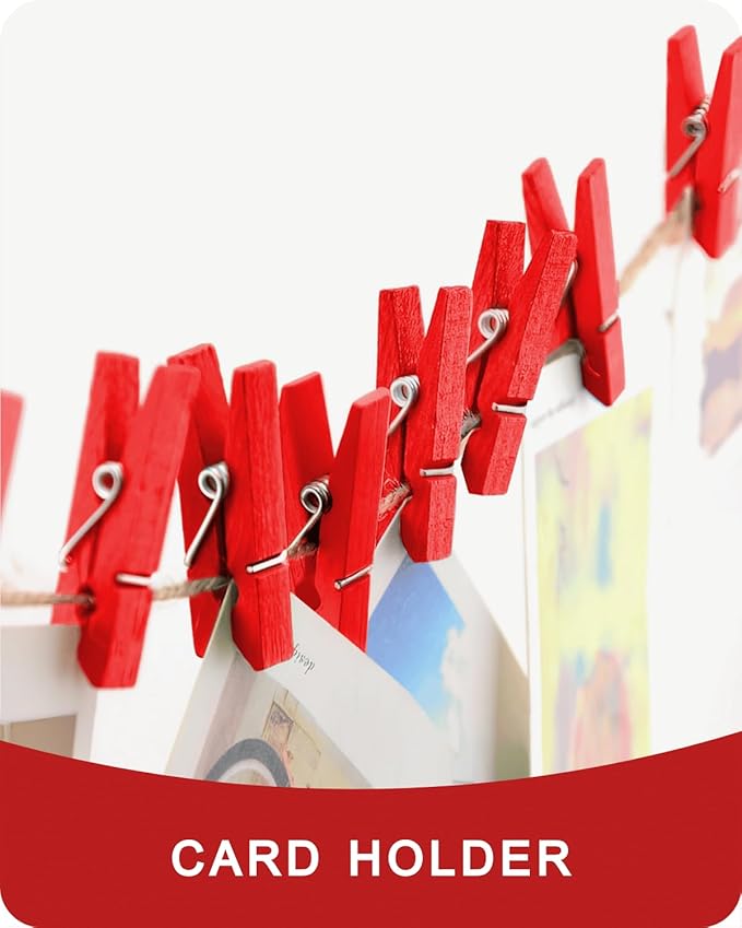 Mini Clothes Pins Wooden Colored Small Clothespins for Photo 1.4 Inch 50 PCS Red, Tiny Clips Close Pin for Baby Shower Classroom Crafts Project Decorations Hanging Pegs