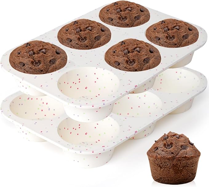 CAKETIME Silicone Muffin Pans for Baking, Regular 12 Cups and Mini 24 Cups Muffin Pan for Baking Egg Bites, Muffins, Cupcakes, Frittata Set of 2 Confetti