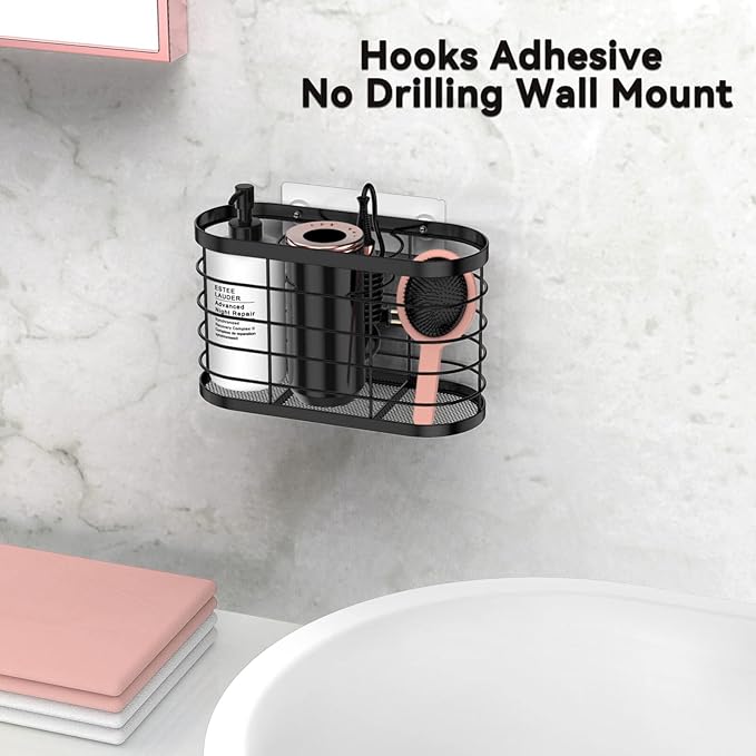 3 in 1 Hair Tool Organizer - Adjustable Height Wall Mounted/Cabinet Door Bathroom Organizer, Under Sink for Hair Dryer, Flat Irons, Curling Wands, Straighteners