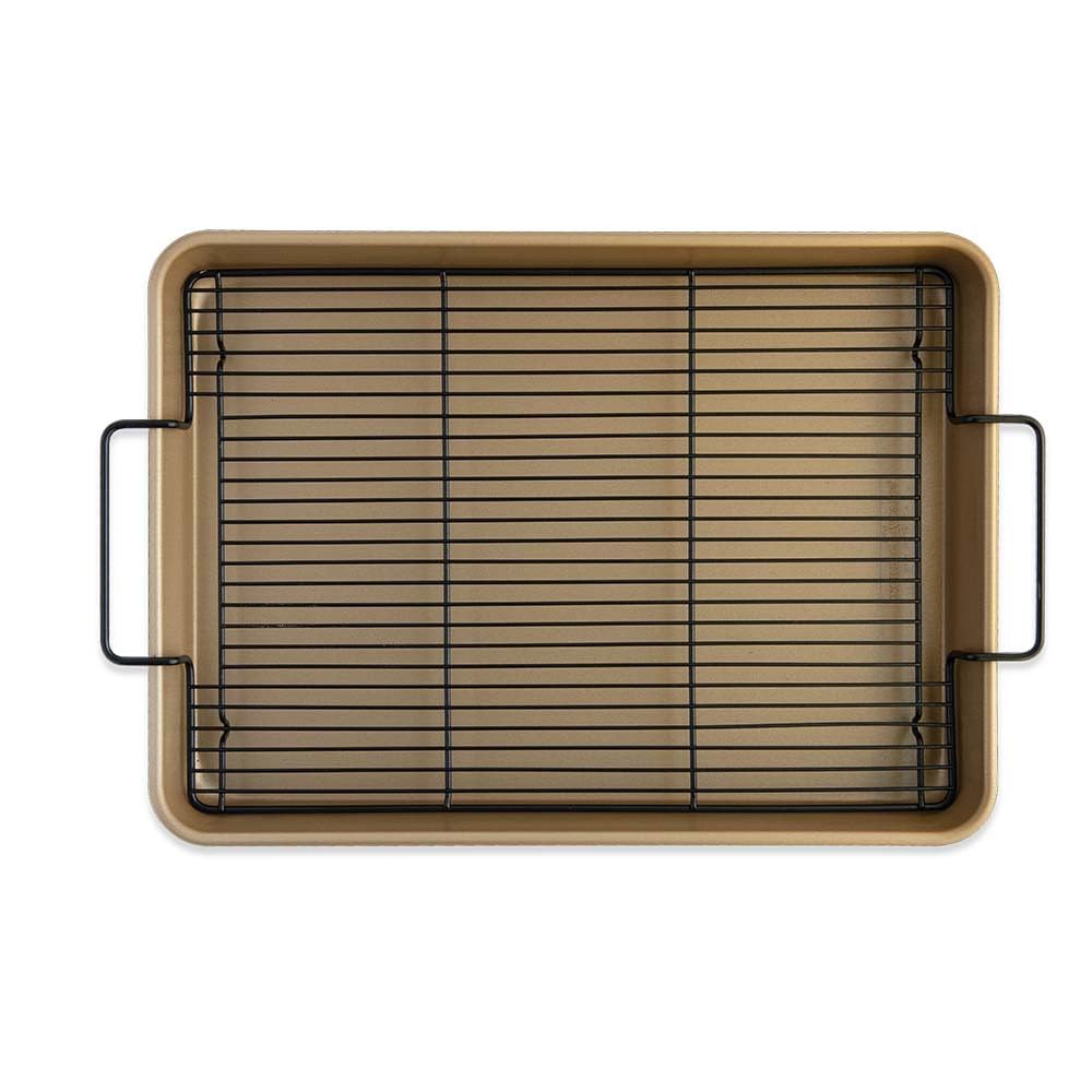 Nordic Ware High-Sided Half Sheet Oven Crisping Baking Tray with Rack, Natural Nonstick Aluminum For Air Frying, Crisping, Broiling, Baking; Cooking Surface 17.9 x 12.9 x 2 inches