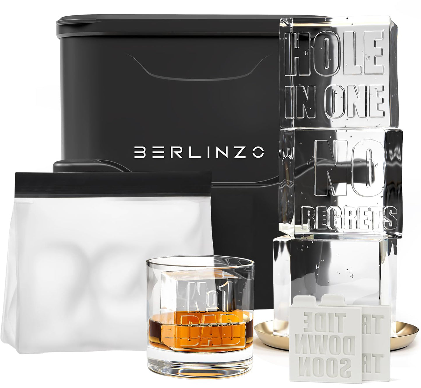Berlinzo Clear Ice Cube Maker Mold - 8 2.1in Whiskey Squares, Non-Electric
