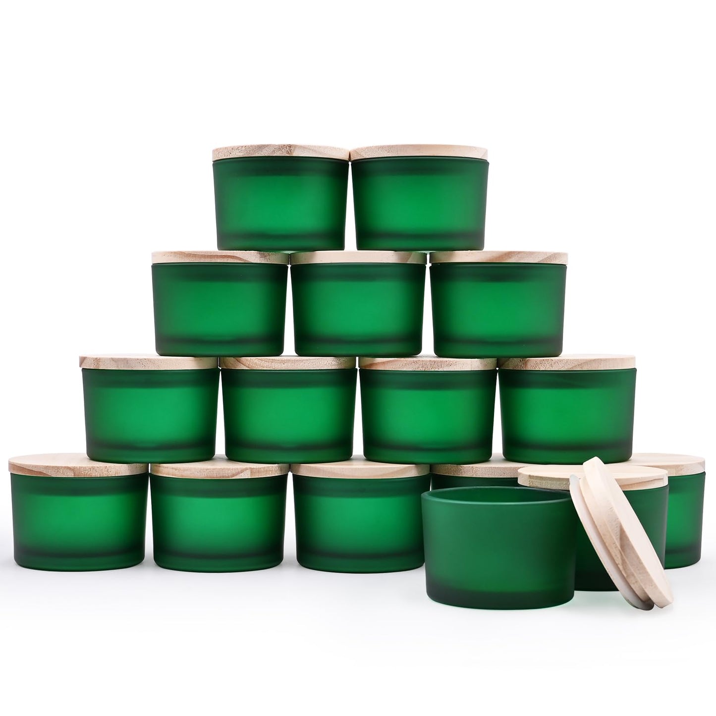 SHOWIN Thick Candle Jars for Making Candles 16 Pcs, 7 OZ Empty Jars with Wood Lids for Candle Making, Sample Container, Frosted White