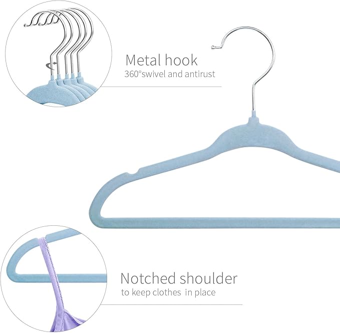 ManGotree Kids Velvet Clothes Hangers, Baby Childrens Hangers for Clothes Space Saving Non-Slip 15Pack (Blue)