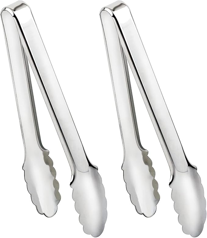 IAXSEE 2 Pack Gold Serving Tongs Gold Serving Utensils Salad Tongs Buffet Tongs Non-slip & Easy Grip Stainless Steel Gold Plated Buffet Serving Tongs, Salad, Ice, Oven (9.5 Inch) (Gold)
