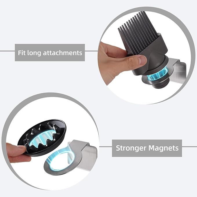 Hair Dryer Holder, Hair Dryer Holder Wall Mount for Supersonic/Nural & Attachments. Stainless Steel Hair Dryer Stand with Magnetic Rings. Hair Tool Organizer for Bathrooms Silver BANJEKT