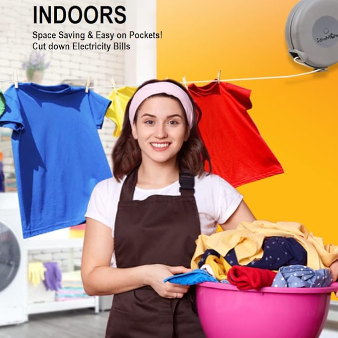 Retractable Clothesline Indoor Outdoor Heavy Duty 40 Feet - PVC Clothes Line Retracting - Clothesline with Wall Mount - Retractable Laundry Line for Drying Clothes with 12 ClothesPins