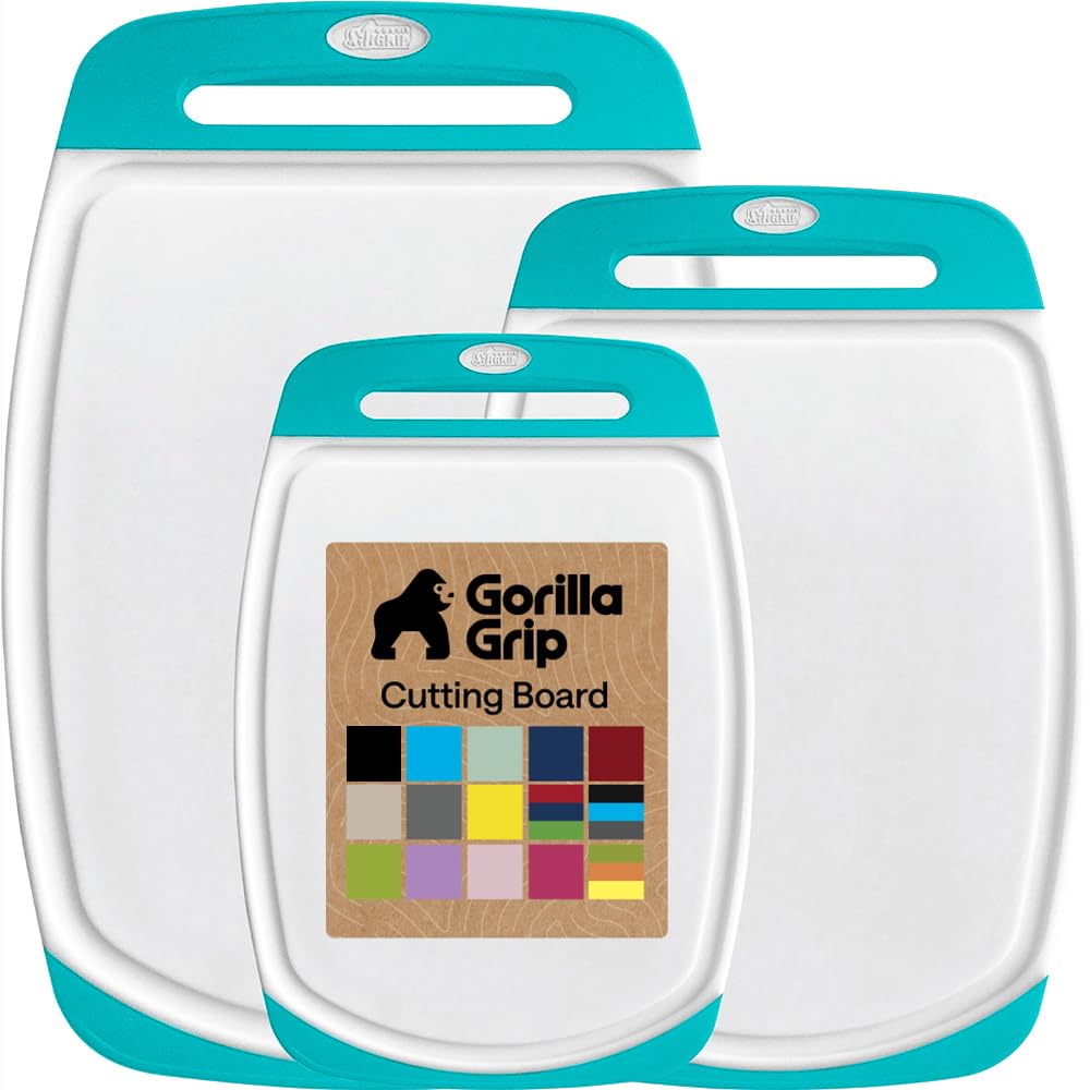 GORILLA GRIP BPA-Free Reversible Kitchen Cutting Board, Set of 3, Red