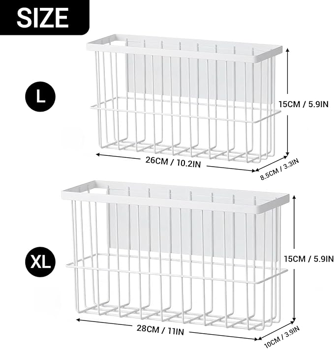 2 Pcs Magnetic Basket Fridge Dryer Ball Holder for Laundry Room Organization and Storage, Magnetic Lint Bin Home Organization for Laundry Room, Kitchen & Office Class School (White, L&XL-2pcs)