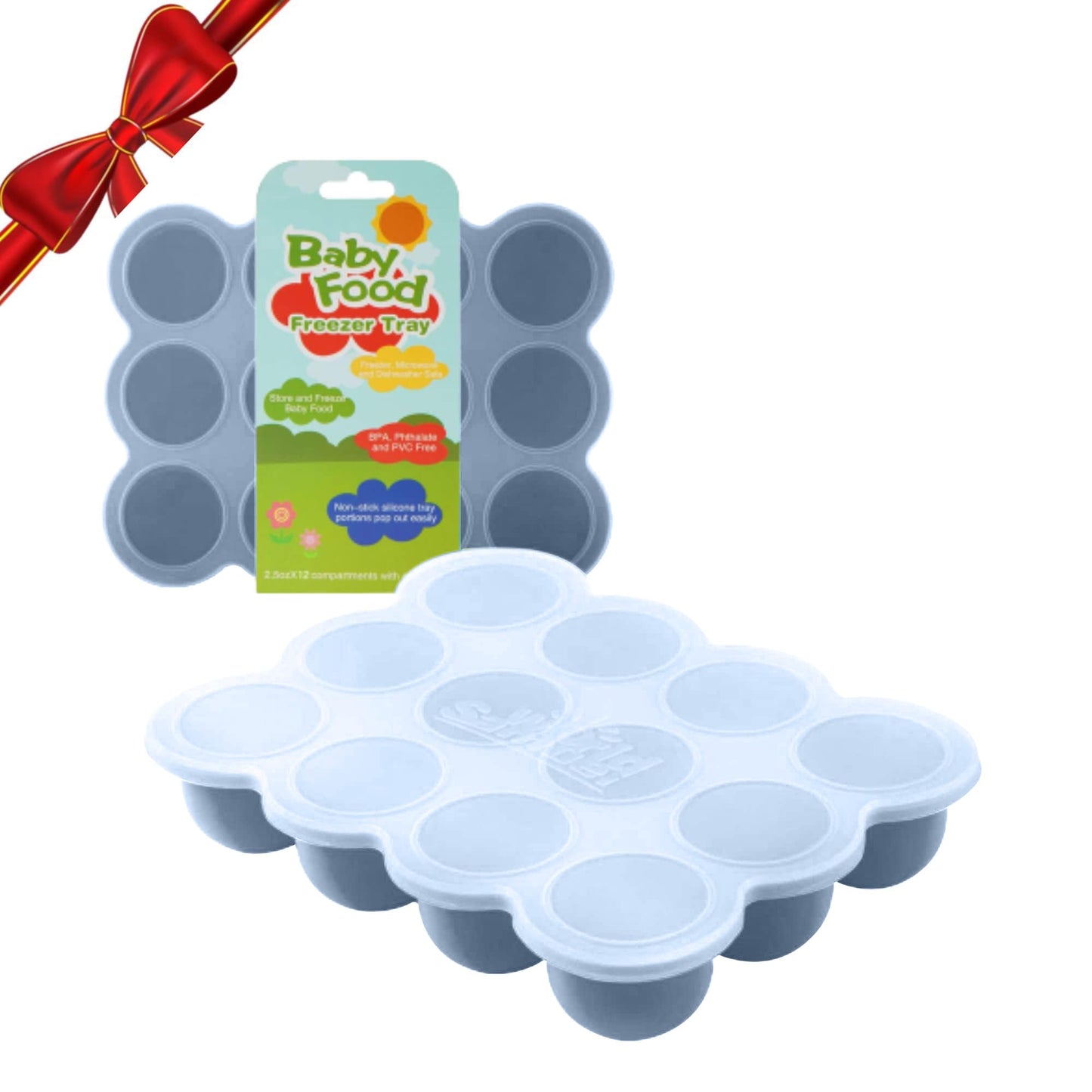 Samuelworld Baby Food Storage Container, 12 Portions x 2.5oz - BPA Free Silicone Freezer Tray with Clip-On Lid for Breast Milk Storage, Homemade Baby Food, Vegetable & Fruit Purees - Blue