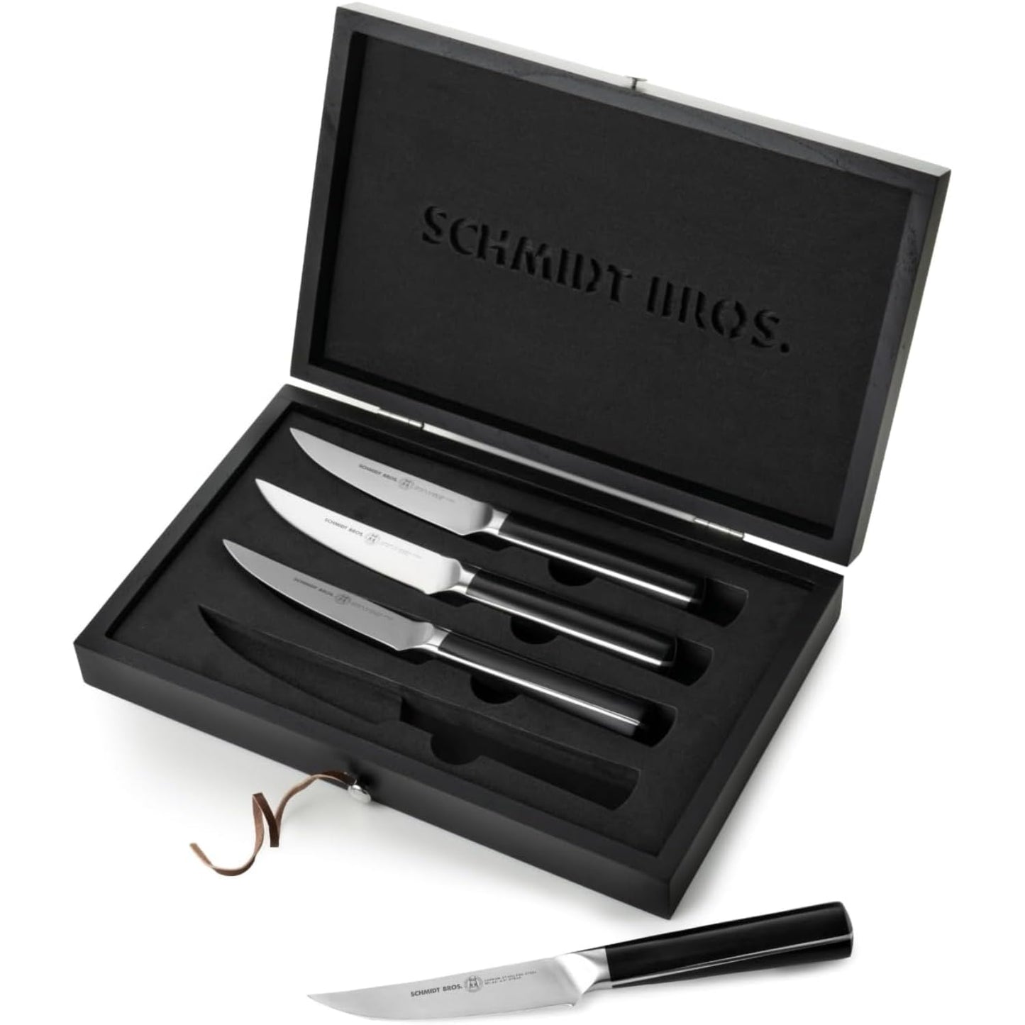 Schmidt Brothers - Carbon 6, 6-Piece Jumbo Steak Knife Set, High Carbon German Stainless Cutlery in a Wood Gift Box