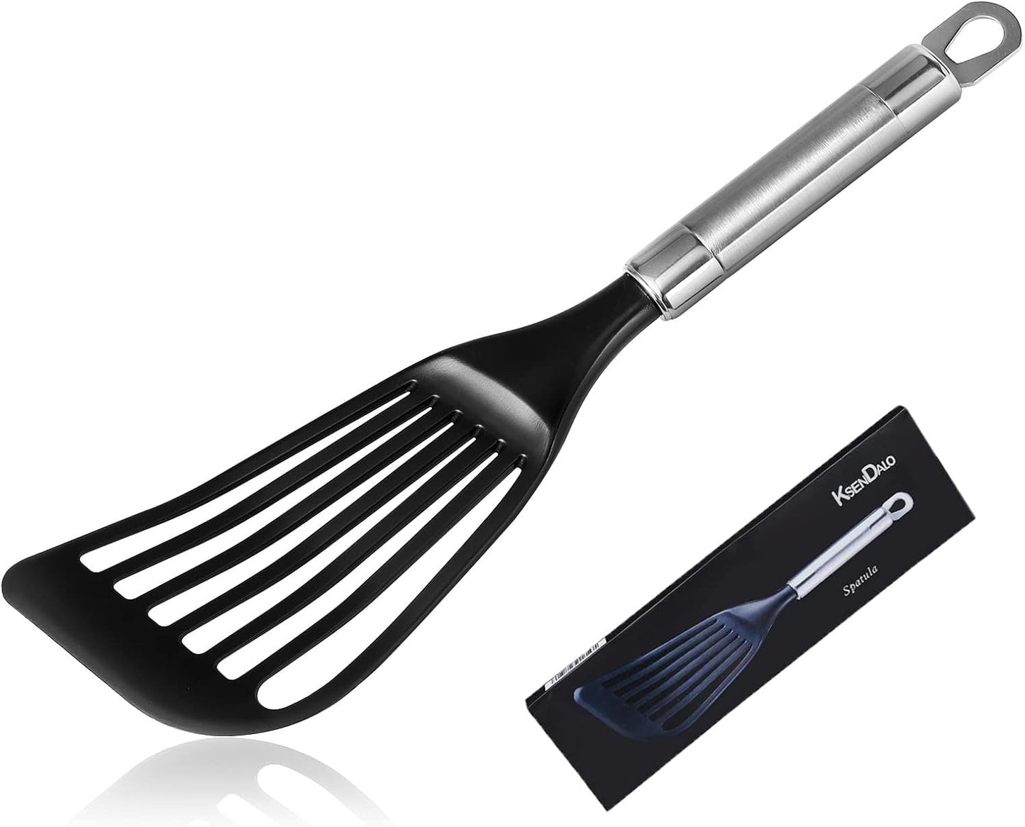 KSENDALO 2 Pack Thin Flexible Fish Spatula for Nonstick Cookware, Black