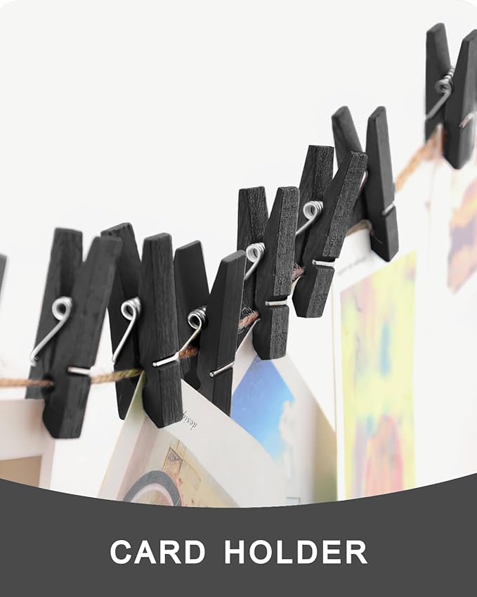 Mini Clothes Pins Wooden Colored Black Small Clothespins for Photo 1.4 Inch 50 PCS, Tiny Clips Close Pin for Baby Shower Classroom Crafts Project Decorations Hanging Pegs