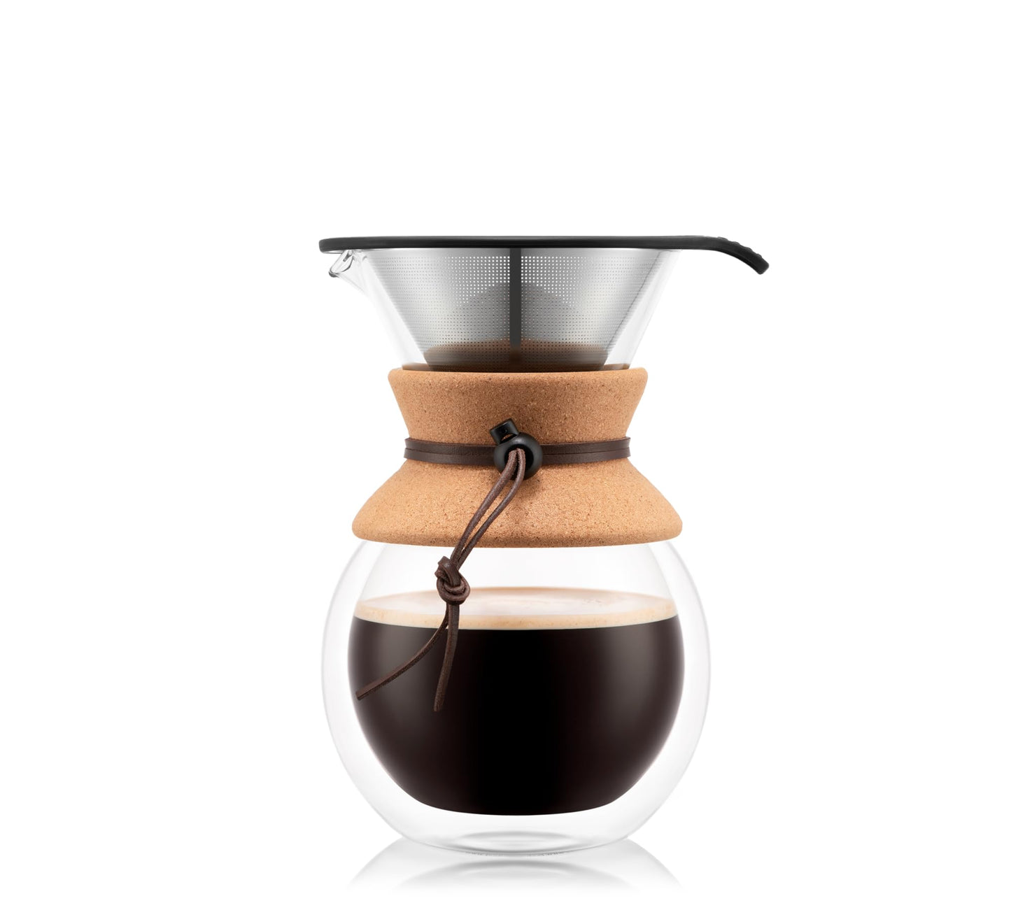 Bodum 17oz Pour Over Coffee Maker, High-Heat Borosilicate Glass with Reusable Stainless Steel Filter and Cork Grip - Made in Portugal