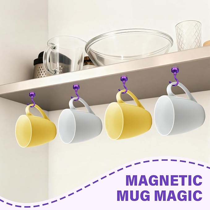 Magnetic Hooks, 25lbs Magnets with Hook, 8 Pack Magnet Hooks for Hanging, Heavy Duty Magnetic Hook for Cruise, Grill, Home, Refrigerator, Lock Accessories, Purple