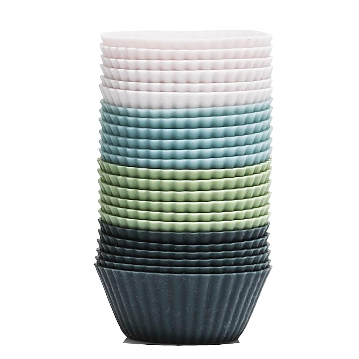 The Silicone Kitchen Reusable Silicone Baking Cup Silicone Muffin Liners for Cupcakes, BPA Free, Regular, 24 Pack, White Blue Green