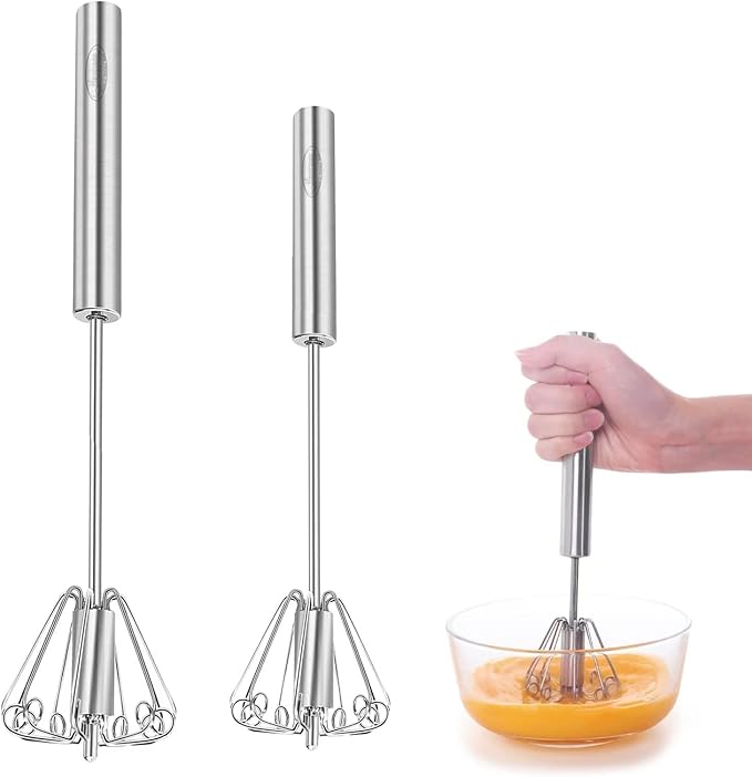 Newness Egg Whisk, [2 Pack] Stainless Steel Blender for Home - Versatile Tool for Egg Beater, Milk Frother, Hand Push Mixer Stirrer - Kitchen Utensil for Blending, Whisking, Beating