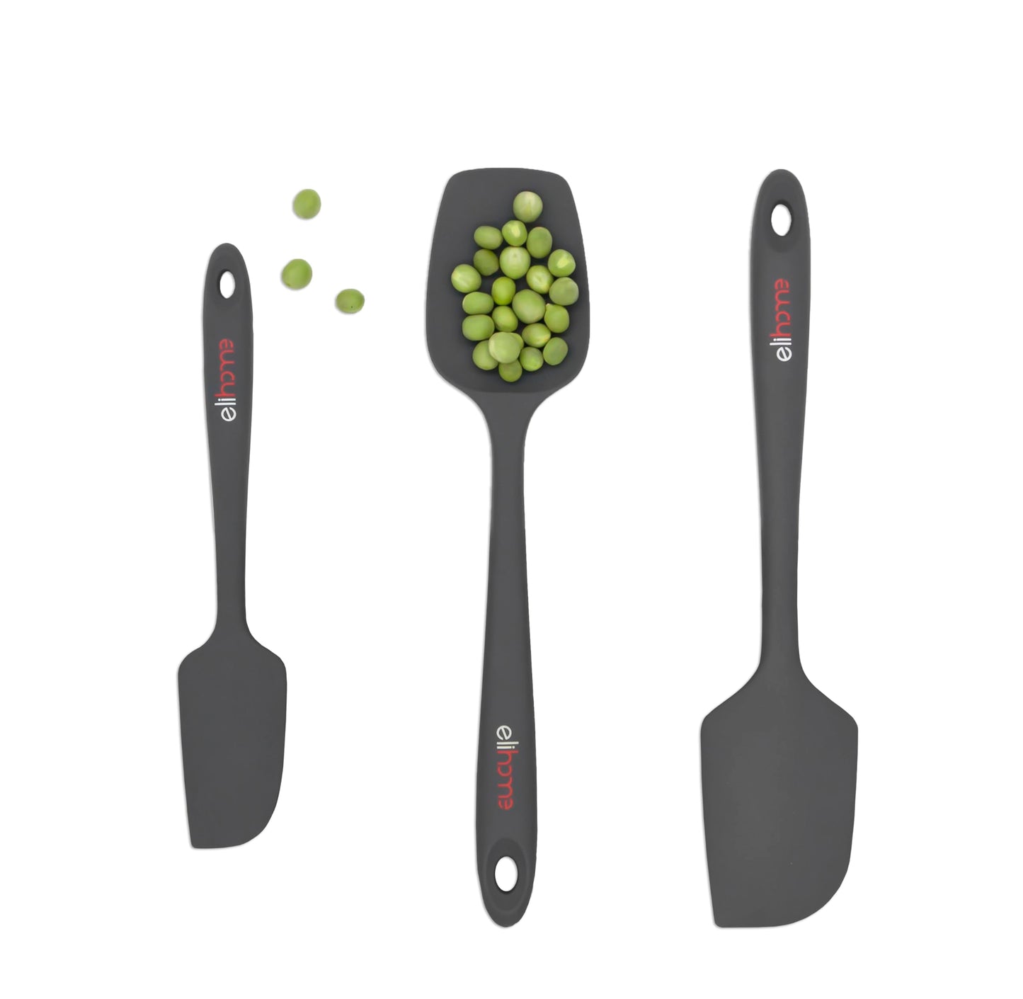 Elihome Chef Series 3 Piece Silicone Spatula Set - 600°F Heat Resistant Non Stick Rubber Kitchen Scraper Spatulas for Cooking, Baking, and Mixing – BPA Free and LFGB Certified Silicone (Grey)