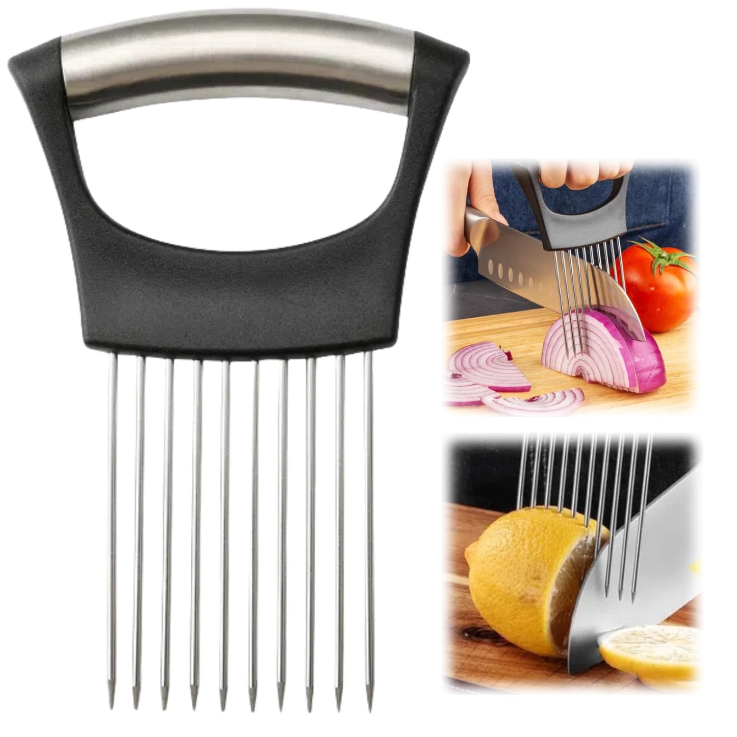 Ultra Onion Slice Holder - Stainless Steel Holder for Slicing Meat, Onion, Potato, Tomato - 3 Pack