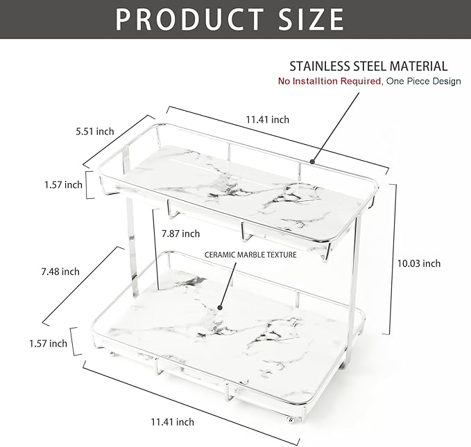 Bathroom Organizer Countertop Perfume Organizer Makeup Organizer Cosmetics Storage Display Rack Vanity Tray Dresser Stainless Steel Gold Shelf White Marble Ceramic Tray (2 Tier L-Sliver) | Perfume Organizer, Makeup Organizer, Cosmetics Storage, Vanity ...