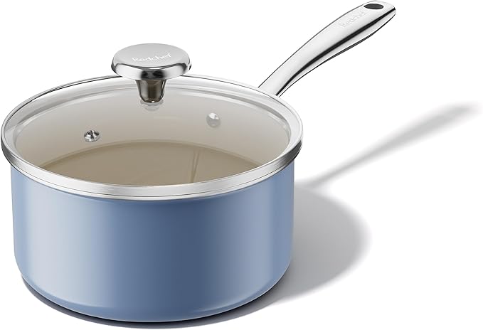 Redchef Nonstick Ceramic Sauce Pan With Lid, 3.5QT Small Cooking Pot with Stay-Cool Handle, Kitchen Non Toxic Soup Pot, PTFE & PFOA Free, Oven & Dishwasher Safe, Compatible with All Stovetops-Blue