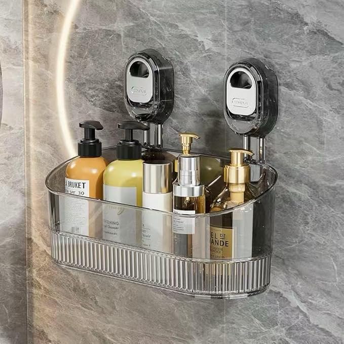 Clear Bathroom Shower Caddy, Wall Mount Storage Shelf with Suction Cups,Bathroom Storage Shelf 12.7x4.5x3.5 inchesLoad-bearing capacity: 22Ib 1piece (Gray transparent)