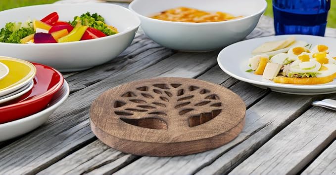 Handmade Wooden Trivet Hot Pad for Hot Dishes & Pots Heat Resistant 8 in