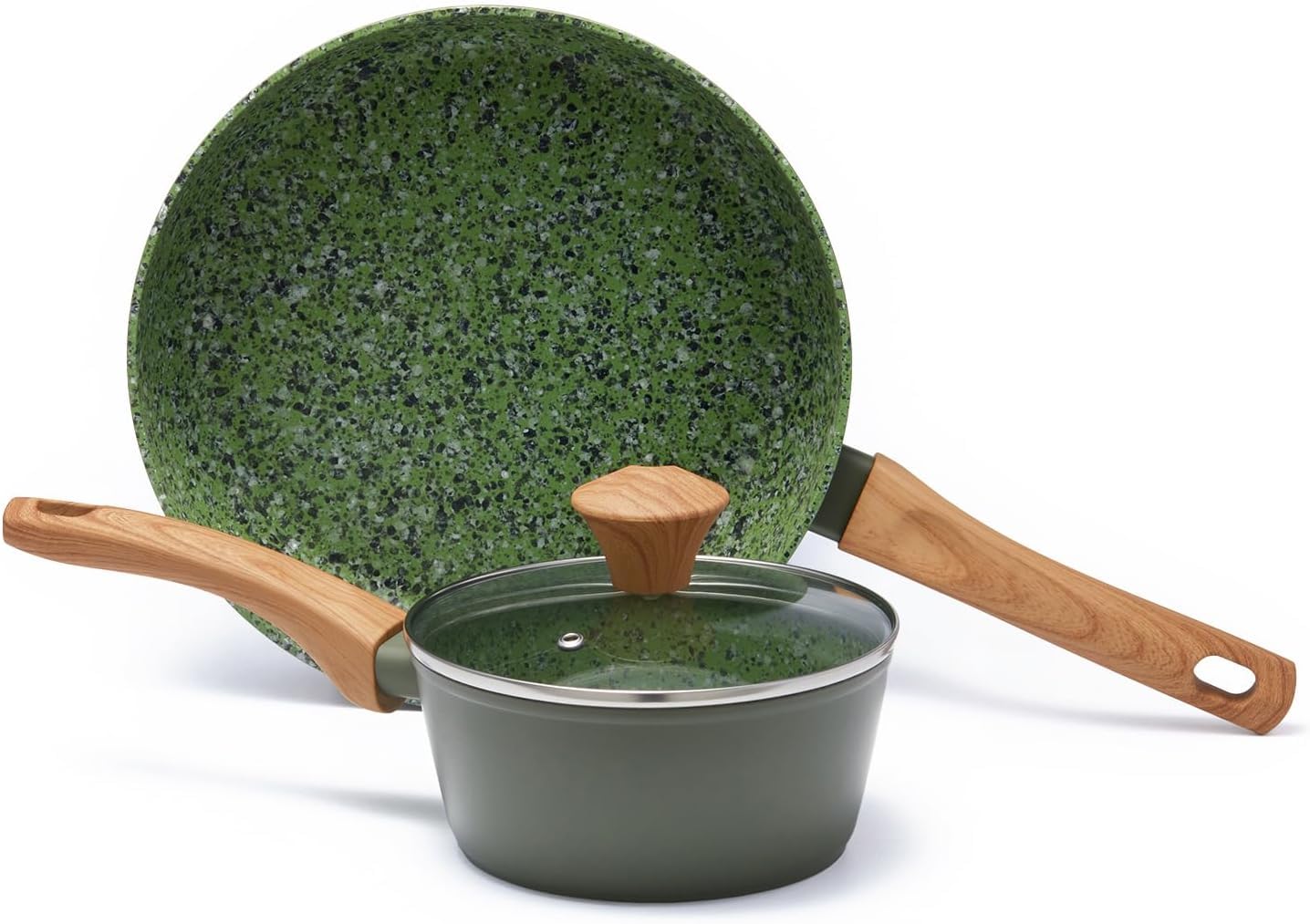Jovire 3-Piece Nonstick Set | 9.25" Pan + 1.4/2.2QT Pots | PFAS-Free, Green