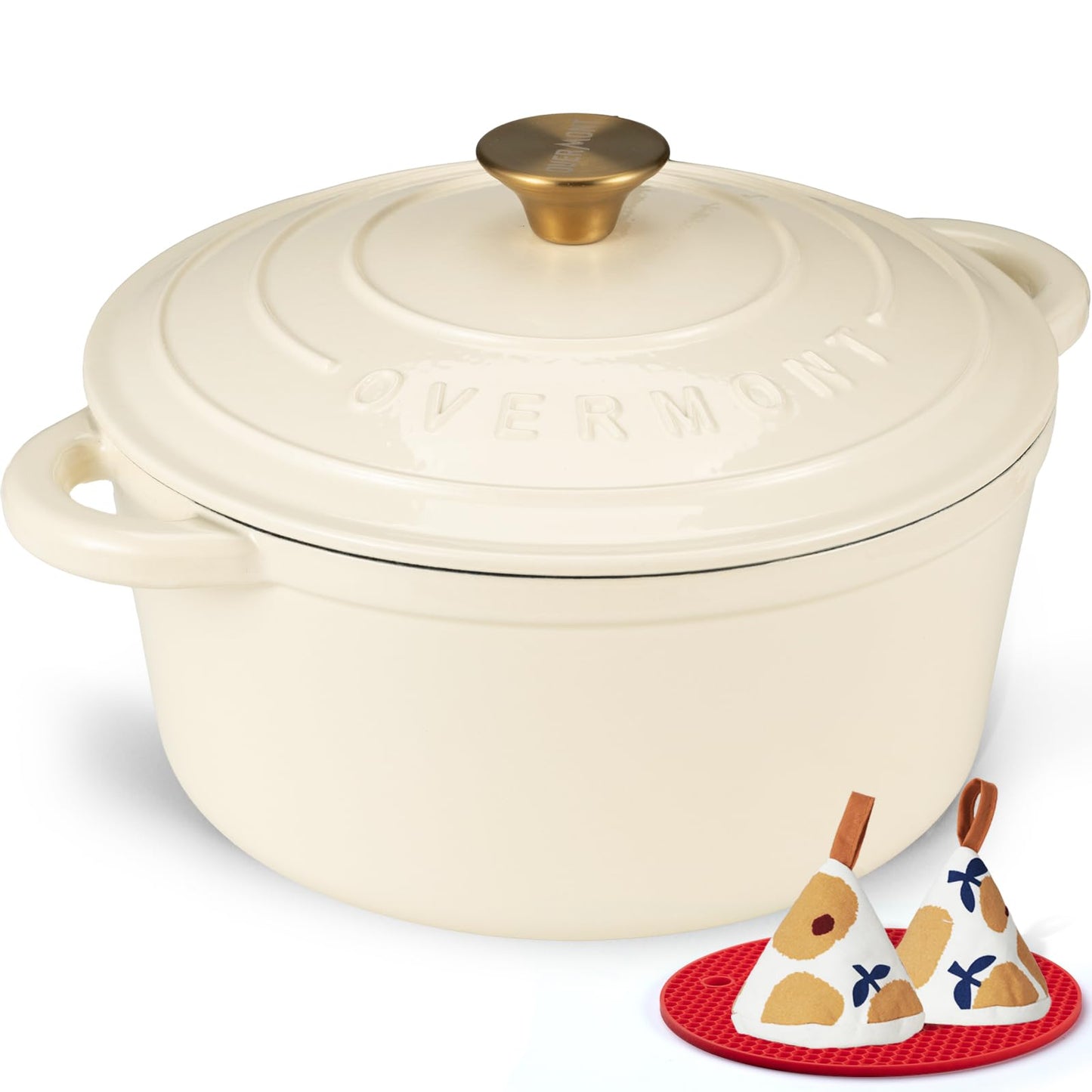 Overmont Enameled Cast Iron Dutch Oven - 5.5QT Pot with Lid Cookbook & Cotton Potholders - Heavy-Duty Cookware for Braising, Stews, Roasting, Sourdough Baking Verdant