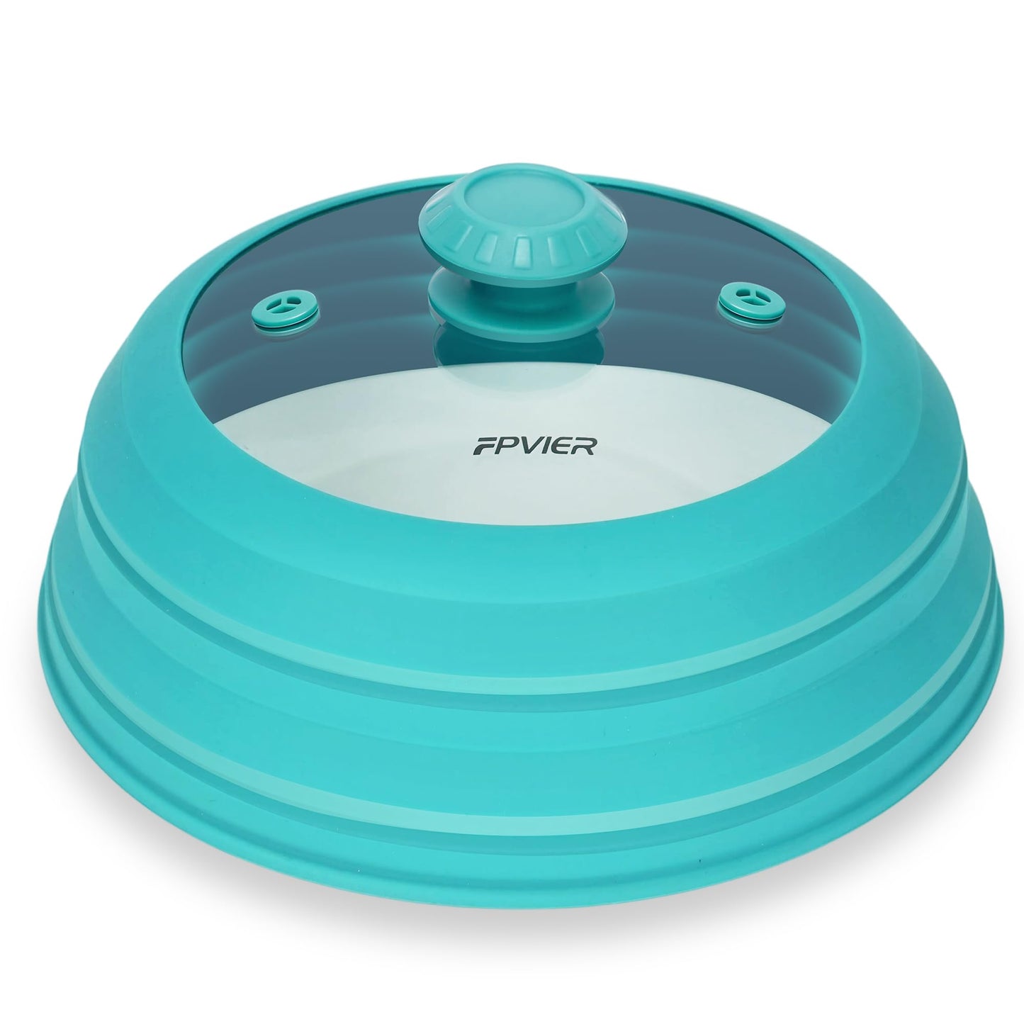 Microwave Splatter Cover, Vented Silicone & Glass Anti-Splatter Lid with Handle, Collapsible Food Plate Cover Fits 6–11 Inch Plates and Bowls (Blue, 9inch)