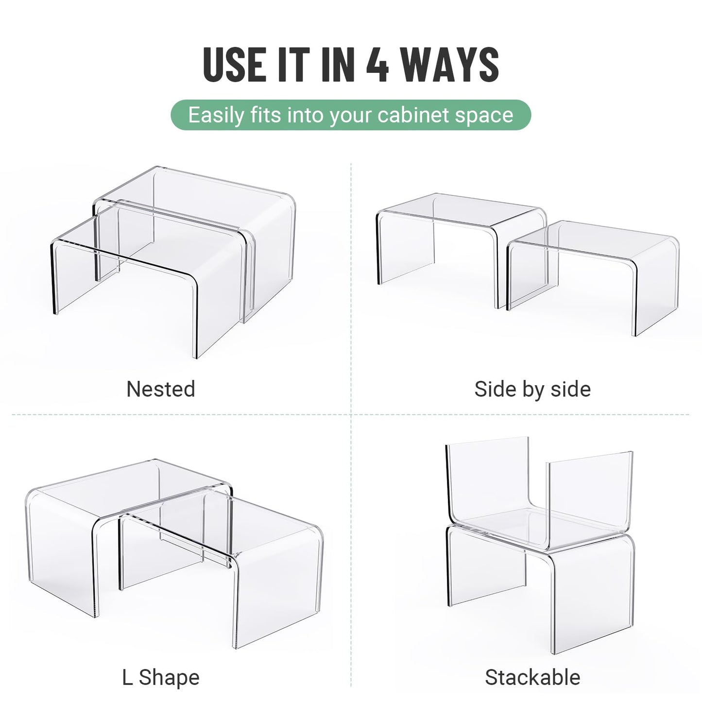 Bobomoment Clear Cabinet Organizer, Stackable Shelf Organizer Set of 2