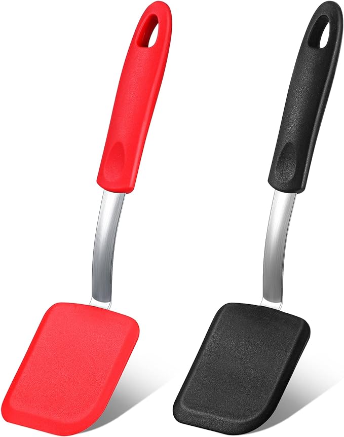 Yetene 2 Pcs Mini Silicone Cookie Brownie Spatula,Solid Flat,Black, Grey
