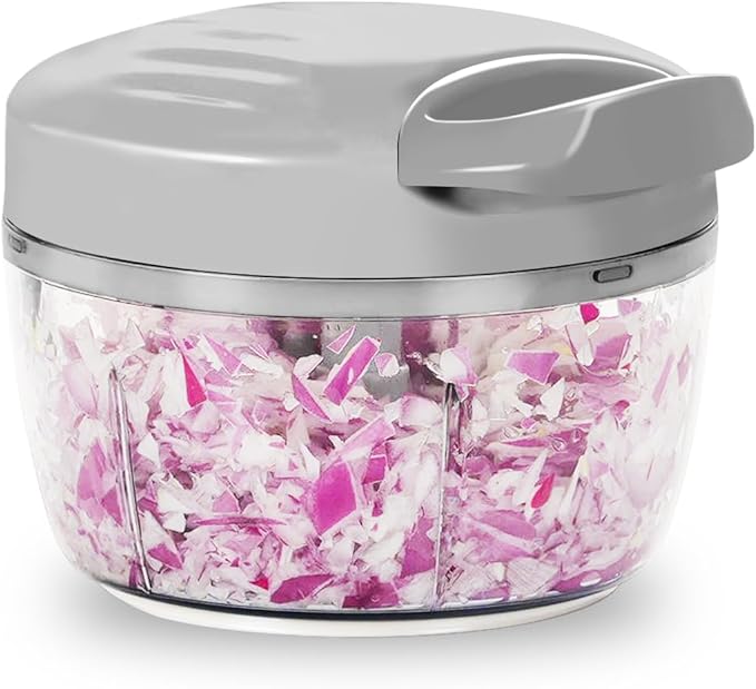 Manual Food Processor & Vegetable Chopper White - 2.3 Cup Mini Hand-Pull Cord Kitchen Chopper for Onion, Garlic, Vegetables with 3 Stainless Steel Blades