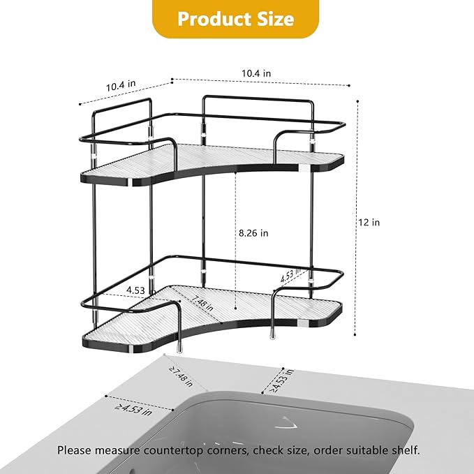 FOLLOWIN 2 Tier Bathroom Countertop Corner Organizer,Countertop Perfume Tray,Vanity Counter Shelf,Skincare Makeup Cosmetic Vanity Organizers,Elegant Black