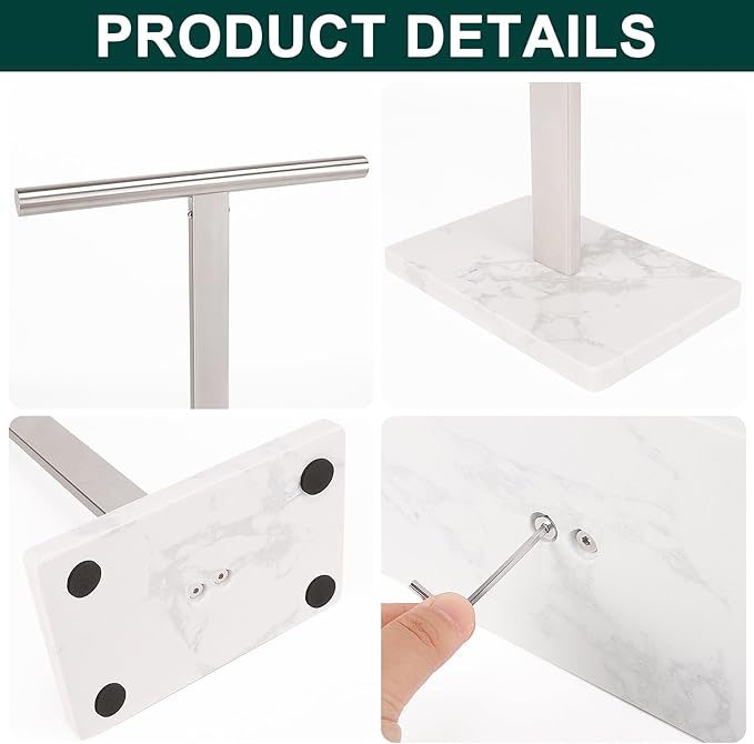 Hand Towel Holder, T-Shape Hand Towel Stand for Bathroom, Hand Towel Rack Bar Standing for Vanity Kitchen Countertop, 304 Stainless Steel (Marble Base, Brushed)