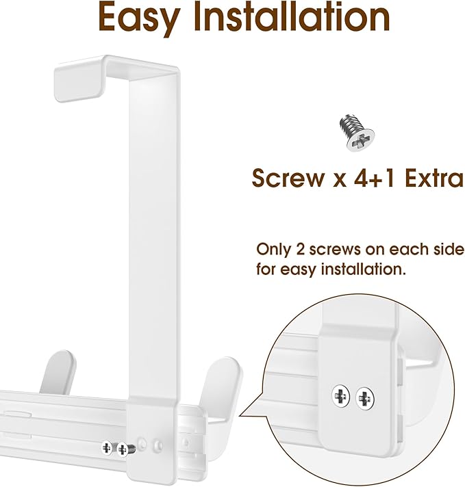 Over The Door Hooks Hanger, Heavy Duty Rack for Winter Coat, Fits 1 3/4" Doors, L7U - Bathroom Accessories and Towel Organizer Holder - White