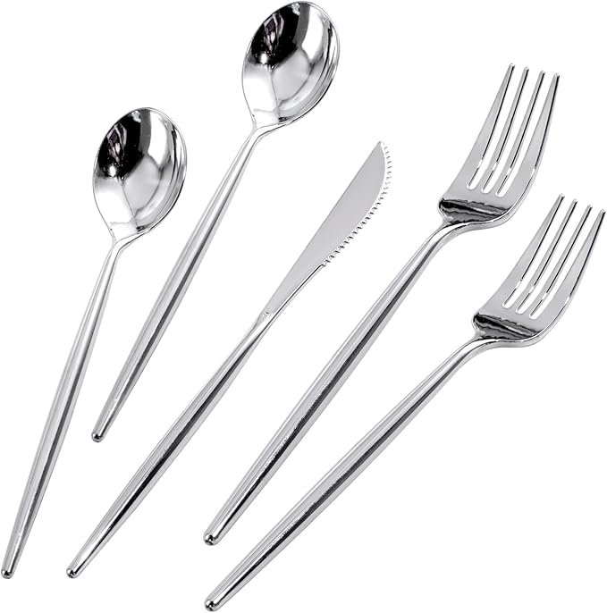 Rubtlamp 180Pcs Gold Plastic Silverware,Luxury Gold Plastic Cutlery,Heavy duty Golden Disposable Flatware, Utensils Set Disposable Include 60Gold Forks,60Gold Spoons,60Plastic Knives for Party,Wedding