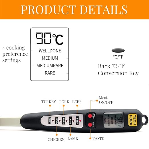 Digital Meat Thermometer with Dual Probes for Grilling, Read Food Thermometer for Cooking, BBQ, Smoker, Kitchen Gadgets, Backlit LCD Display
