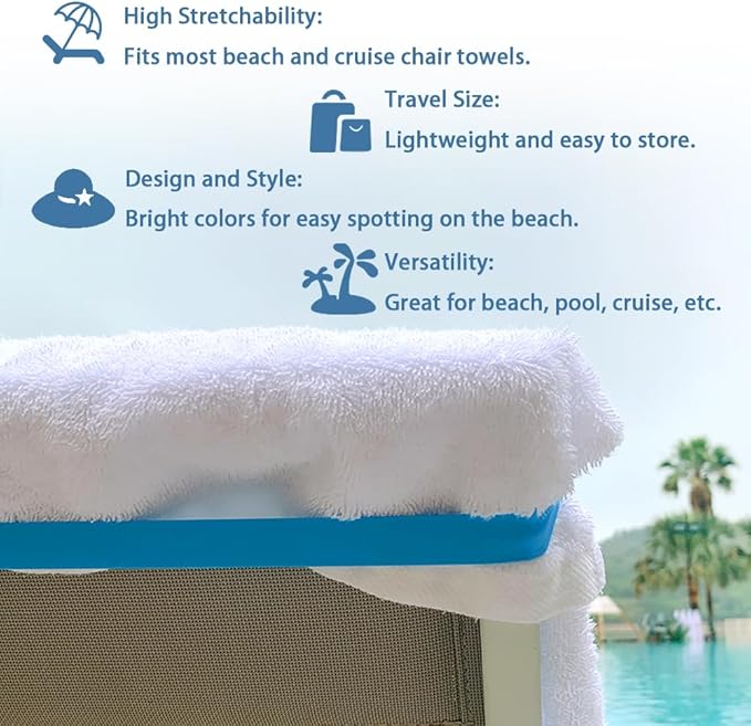 Towel Bands for Cruise & Beach Chairs - Cruise & Beach Pool Chairs Ship Essentials - Must Haves Alternative to Beach Towel Clips - Vacation Towel Bands Accessory Gifts - Thicken 4 PCS