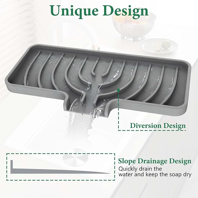 GUUKIN Sponge Holder for Kitchen Sink , 9.8"×4.9" Silicone Dish Drying Mat, Scrub Daddy Holder, Kitchen Sink Accessories, Suitable for Kitchens & Bathrooms (Grey)
