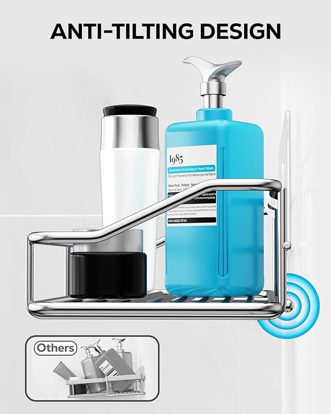 Nieifi Shower Caddy Shelf with Hooks Storage Rack Organizer Adhesive Stainless Steel without Drilling for Bathroom, Lavatory, Washroom, Restroom, Shower, Toilet, Kitchen (Sliver, 5 Pack)