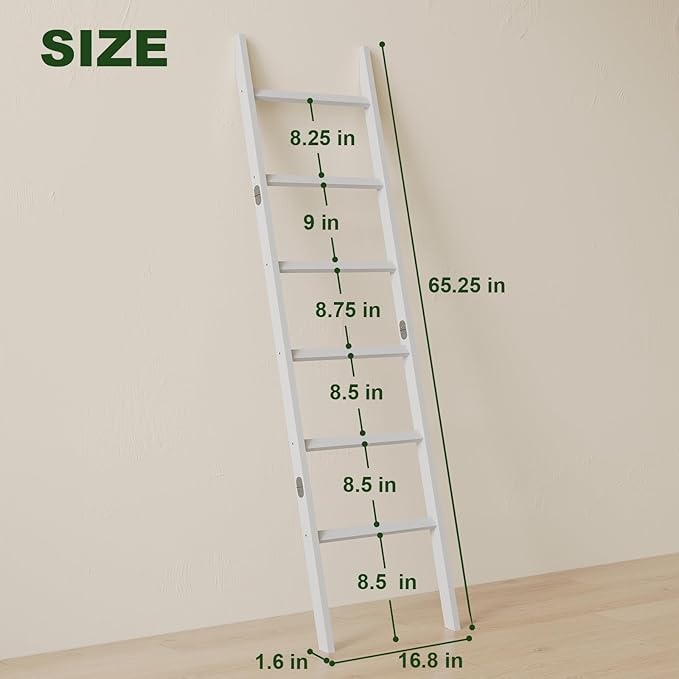 Bamboo Towel Rack 6-Tier Blanket Ladder for Living Room, Bedroom, Bathroom Space-Saving Decorative Ladder for Quilts, Towels and More White