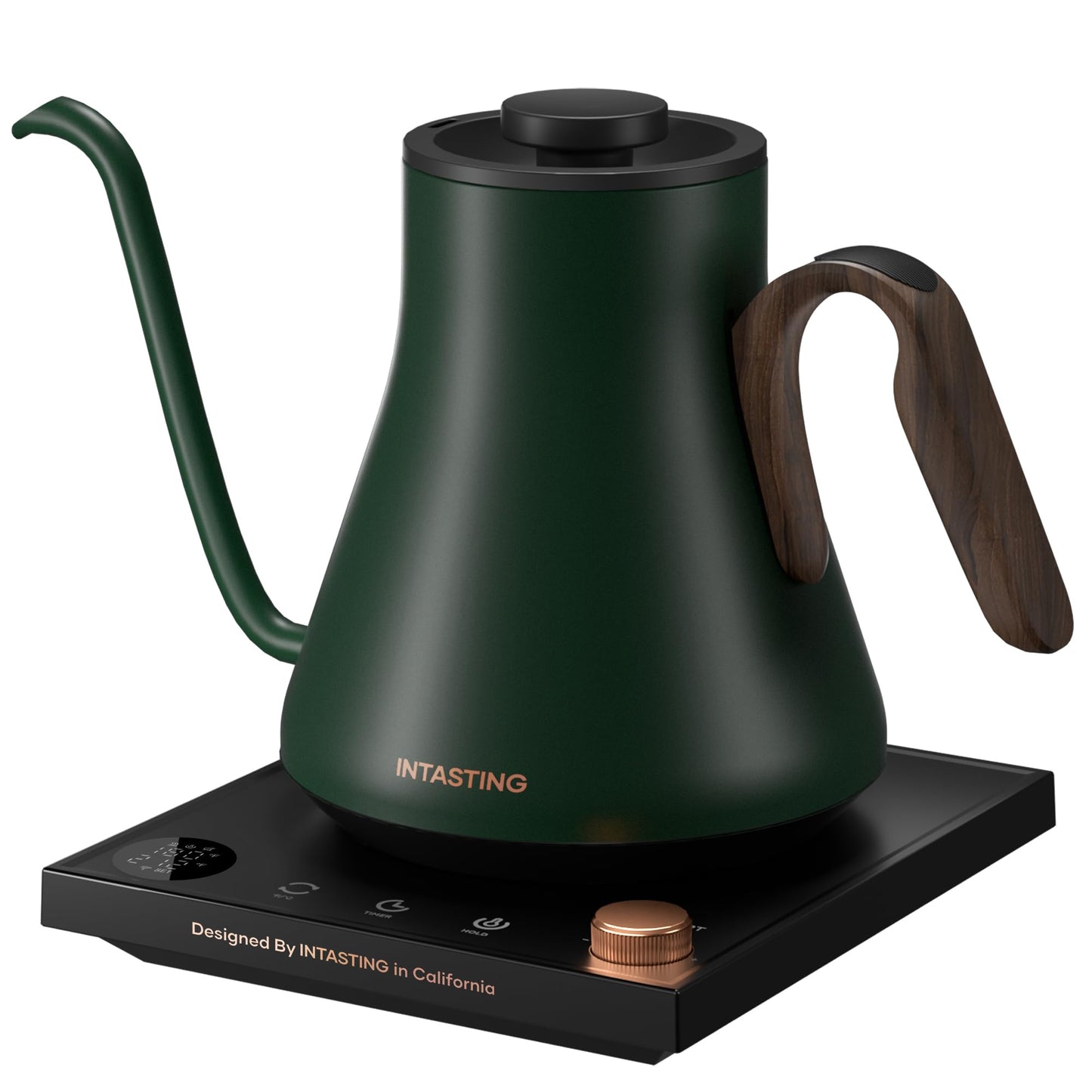 INTASTING Electric Kettle, Gooseneck Electric Kettle, ±1℉ Precise Temperature Control, Stainless Steel Interior, Quick Heating for Pour Over Coffee, Tea & Boiling Water, 0.9L (Black)
