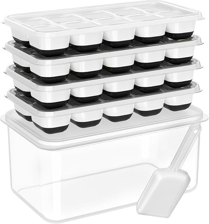 DOQAUS Ice Cube Tray with Lid and Bin,4 Pack Ice Cube Trays for Freezer