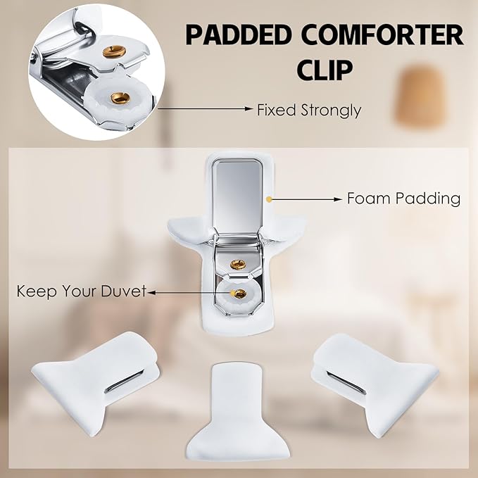 Patelai 36 Pieces Padded Comforter Clips White Duvet Clips Padded Blanket Fasteners to Secure Bedding for Preventing Comforters From Shifting Inside Duvet Cover, Sweet Sleeping