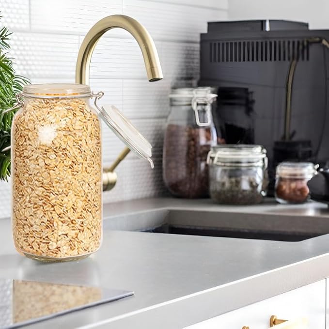 VIEWELLD 78oz Square Glass Food Storage Jars Storage Container with Clear Preserving Seal Wire Clip Fastening for Kitchen Canning Flour, Cereal, Pasta, Sugar, Beans
